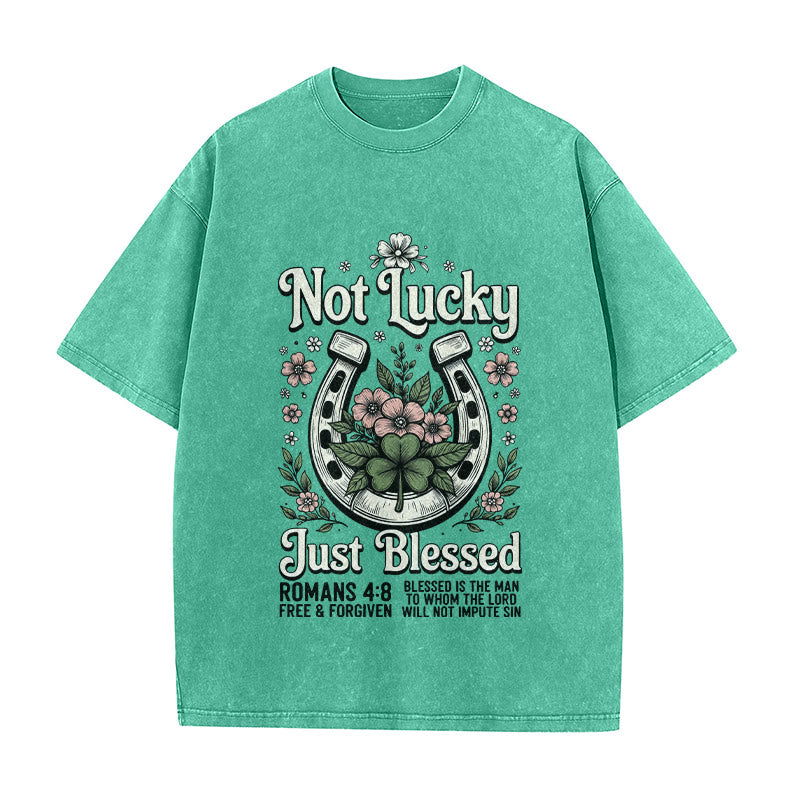 Christianartworkshop " Non fortunato, solo benedetto" Romani 4:8 Maglietta unisex lavata - Verde - 5XL - image 8