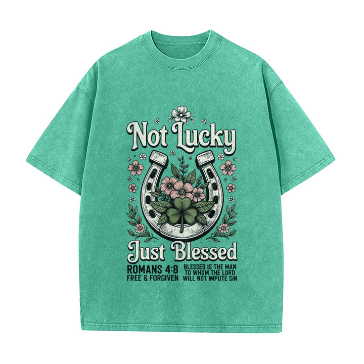 Christianartworkshop " Non fortunato, solo benedetto" Romani 4:8 Maglietta unisex lavata - Verde - 5XL - image 8