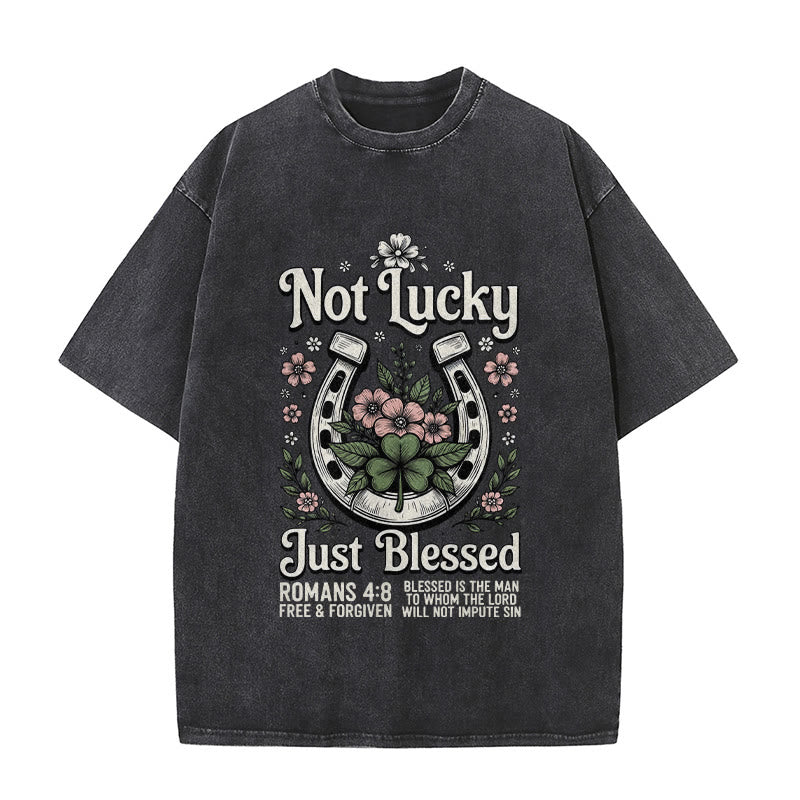 Christianartworkshop " Non fortunato, solo benedetto" Romani 4:8 Maglietta unisex lavata - Nero - 5XL - image 7