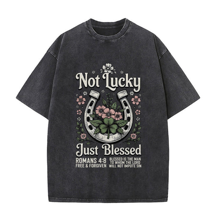 Christianartworkshop " Non fortunato, solo benedetto" Romani 4:8 Maglietta unisex lavata - Nero - 5XL - image 7