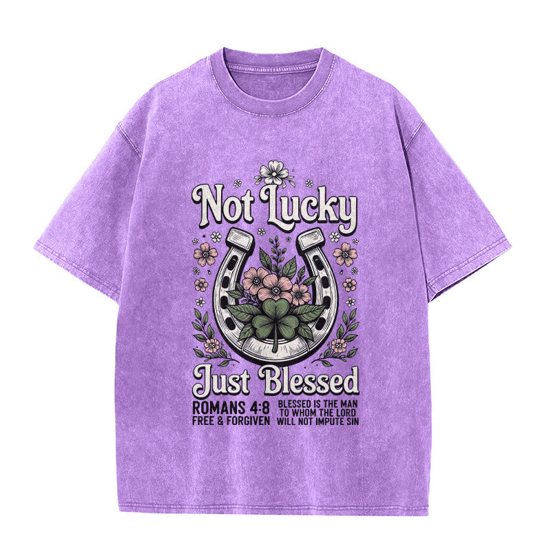 Christianartworkshop " Non fortunato, solo benedetto" Romani 4:8 Maglietta unisex lavata - Viola - 5XL - image 4