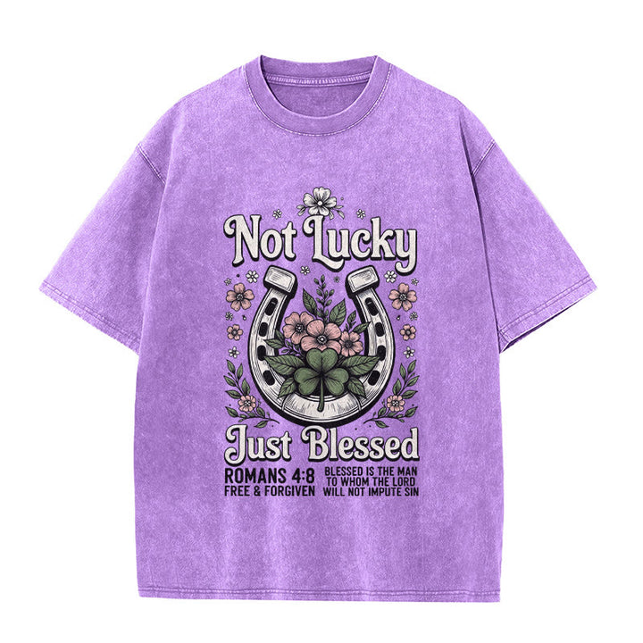 Christianartworkshop " Non fortunato, solo benedetto" Romani 4:8 Maglietta unisex lavata - Viola - 5XL - image 4