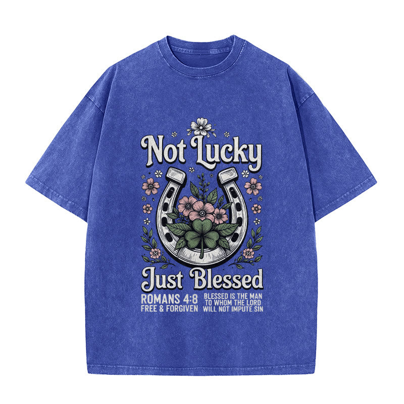 Christianartworkshop " Non fortunato, solo benedetto" Romani 4:8 Maglietta unisex lavata - Blu - 5XL - image 5