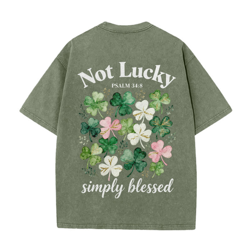 Christianartworkshop Non fortunato, semplicemente benedetto Salmo 34:8 Maglietta unisex lavata - Verde militare - 5XL - image 0