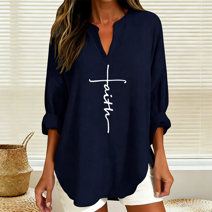Christianartworkshop Eternal Light Cross Camicetta da donna – Abbraccia la fede e la grazia - Blu navy - 2XL - image 0