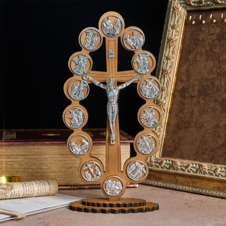 Christianartworkshop Ornamento da tavolo in legno con le 14 stazioni della Crocifissione: incarna il Suo Sacro Viaggio - Grande - image 1