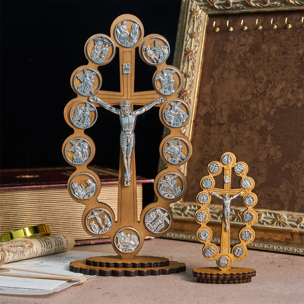 Christianartworkshop Ornamento da tavolo in legno con le 14 stazioni della Crocifissione: incarna il Suo Sacro Viaggio - image 0