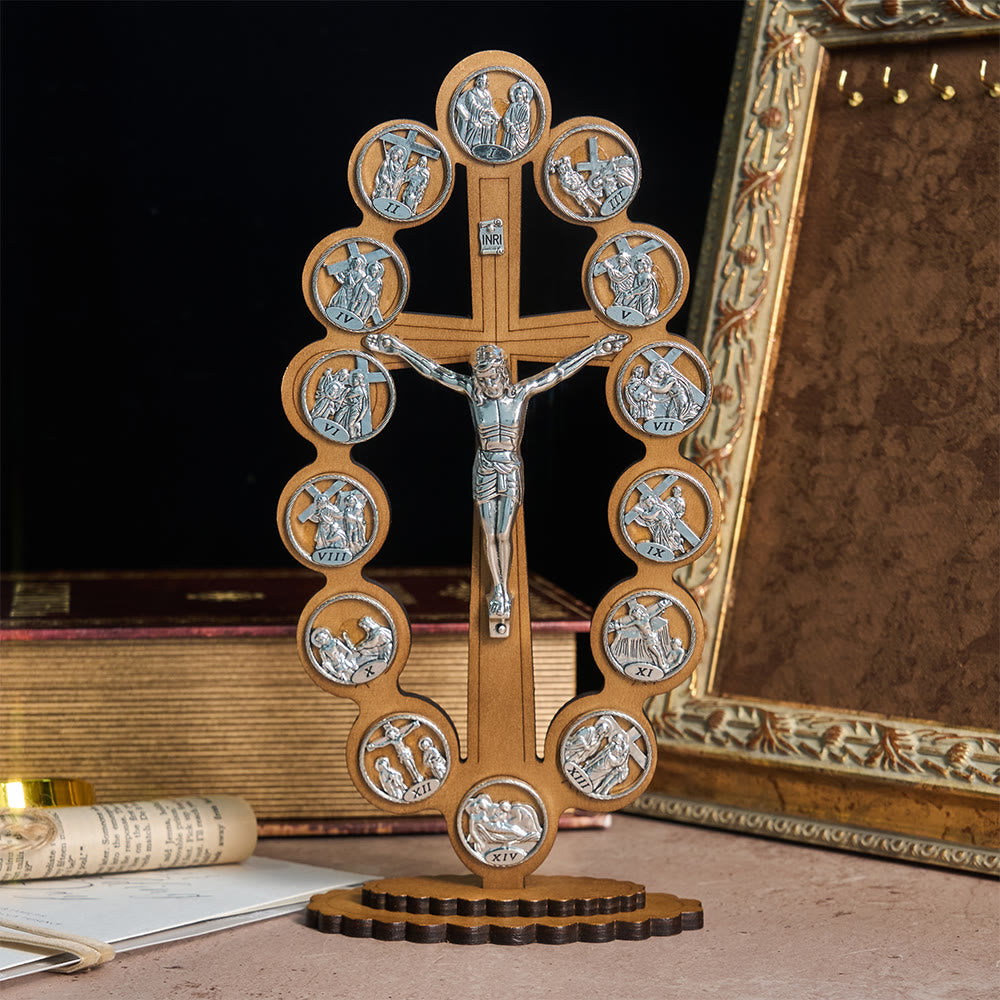 Christianartworkshop Decorazione da scrivania in legno raffigurante le 14 stazioni della Via Crucifix: incarna il Suo Sacro Viaggio - Grande - image 1