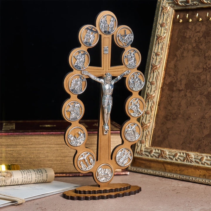 Christianartworkshop Ornamento da tavolo in legno con le 14 stazioni della Crocifissione: incarna il Suo Sacro Viaggio - image 2