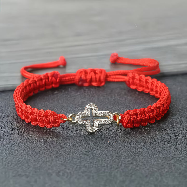 Christianartworkshop Croce in corda intrecciata con braccialetto a croce scintillante: fonda la tua fede nella Sua presenza duratura - Rosso - image 0