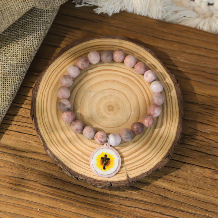 Bracciale con versetti della Bibbia in pietra naturale con tecnologia NFC Christianartworkshop : tocca per ricevere la parola quotidiana di Gesù - Rosa e croce B - image 10