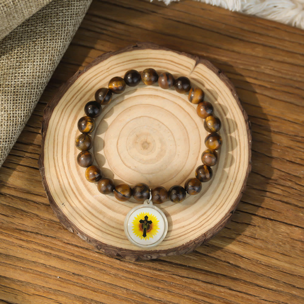 Bracciale con versetti della Bibbia in pietra naturale con tecnologia NFC Christianartworkshop : tocca per ricevere la parola quotidiana di Gesù - Brown & Cross B - image 14