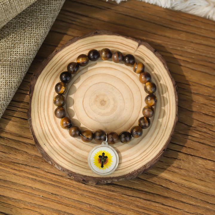 Bracciale con versetti della Bibbia in pietra naturale con tecnologia NFC Christianartworkshop : tocca per ricevere la parola quotidiana di Gesù - Brown & Cross B - image 14