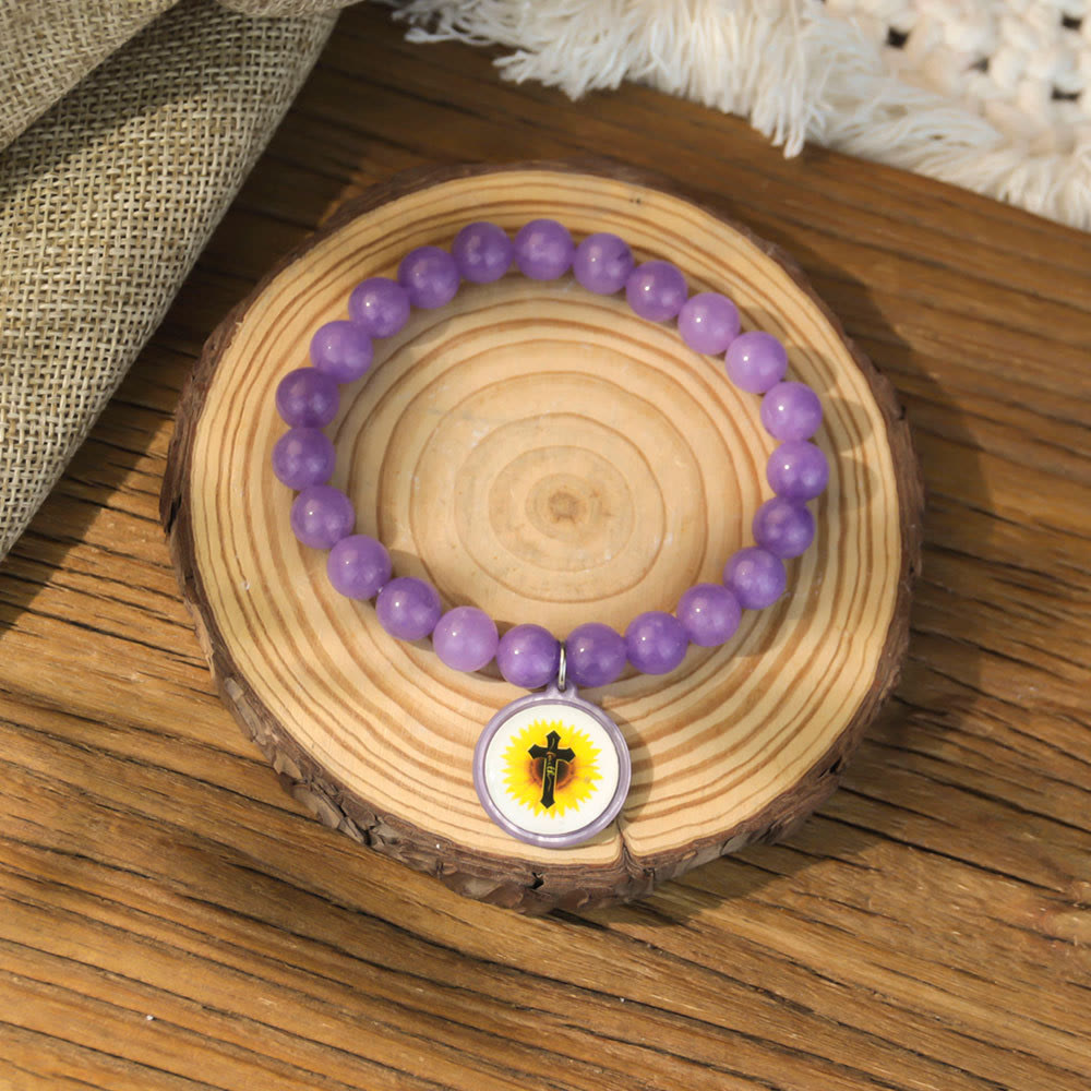 Bracciale con versetti della Bibbia in pietra naturale con tecnologia NFC Christianartworkshop : tocca per ricevere la parola quotidiana di Gesù - Viola e croce B - image 12