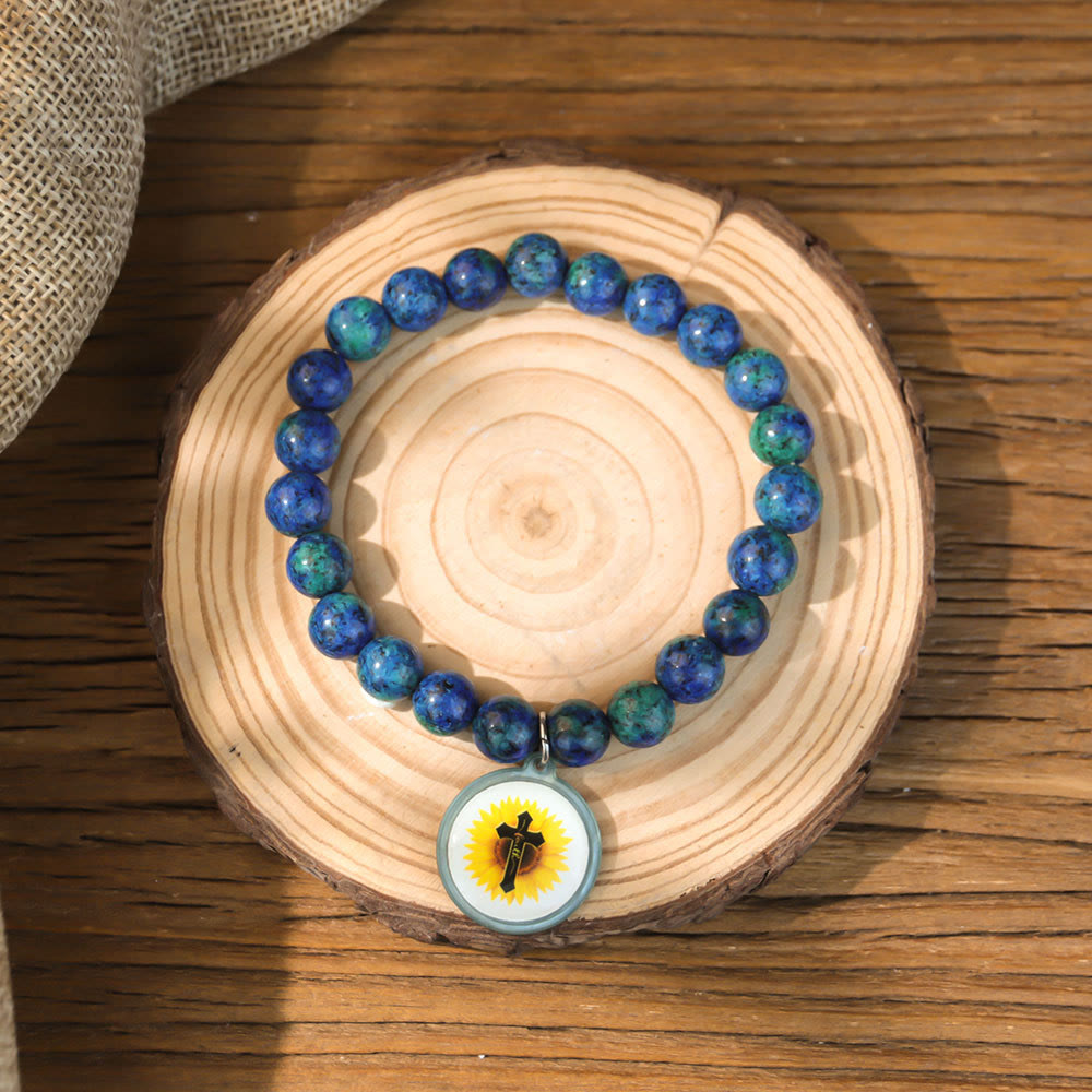 Bracciale con versetti della Bibbia in pietra naturale con tecnologia NFC Christianartworkshop : tocca per ricevere la parola quotidiana di Gesù - Blu e croce B - image 13