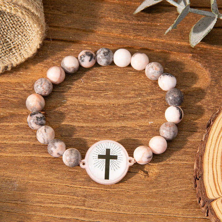 Bracciale con versetti della Bibbia in pietra naturale con tecnologia NFC Christianartworkshop : tocca per ricevere la parola quotidiana di Gesù - Grigio e croce B - image 17