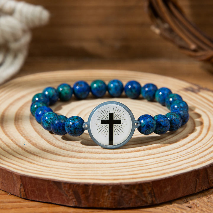 Bracciale con versetti della Bibbia in pietra naturale con tecnologia NFC Christianartworkshop : tocca per ricevere la parola quotidiana di Gesù - Blu e croce A - image 6