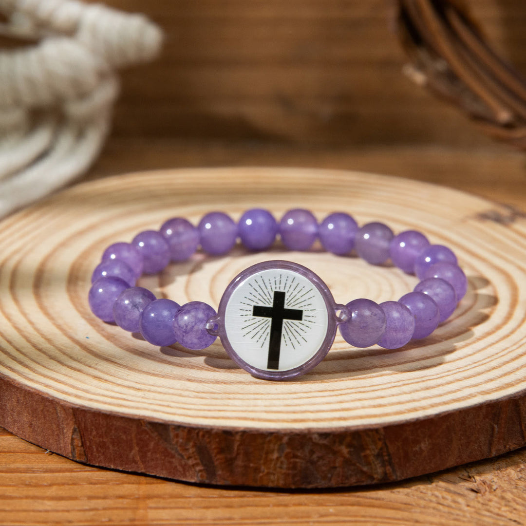 Bracciale con versetti della Bibbia in pietra naturale con tecnologia NFC Christianartworkshop : tocca per ricevere la parola quotidiana di Gesù - Viola e croce A - image 5