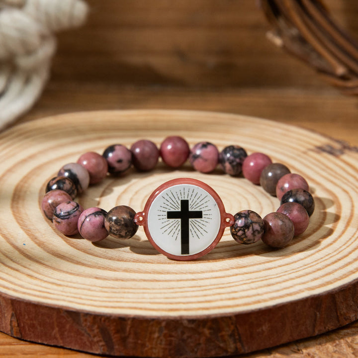 Bracciale con versetti della Bibbia in pietra naturale con tecnologia NFC Christianartworkshop : tocca per ricevere la parola quotidiana di Gesù - Rosso e croce A - image 4