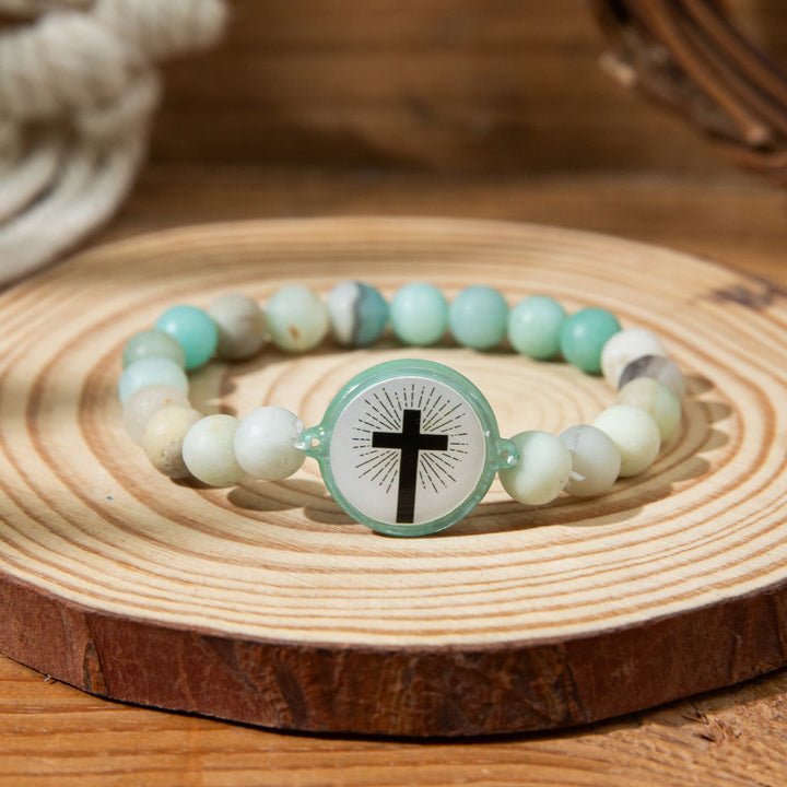 Bracciale con versetti della Bibbia in pietra naturale con tecnologia NFC Christianartworkshop : tocca per ricevere la parola quotidiana di Gesù - Verde chiaro e croce A - image 3