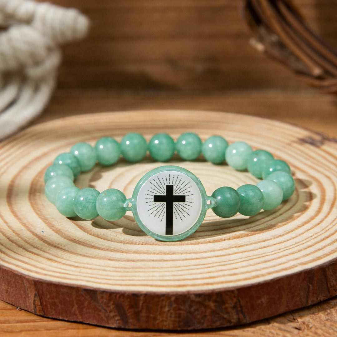 Bracciale con versetti della Bibbia in pietra naturale con tecnologia NFC Christianartworkshop : tocca per ricevere la parola quotidiana di Gesù - Verde e croce A - image 7