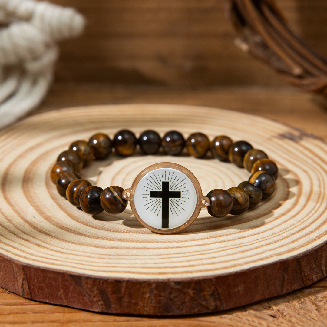 Bracciale con versetti della Bibbia in pietra naturale con tecnologia NFC Christianartworkshop : tocca per ricevere la parola quotidiana di Gesù - Brown & Cross A - image 9
