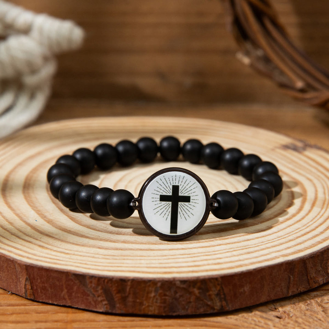 Bracciale con versetti della Bibbia in pietra naturale con tecnologia NFC Christianartworkshop : tocca per ricevere la parola quotidiana di Gesù - Nero e croce A - image 8