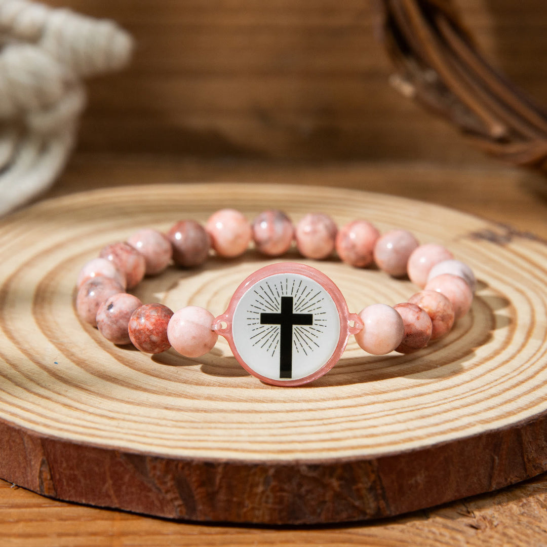 Bracciale con versetti della Bibbia in pietra naturale con tecnologia NFC Christianartworkshop : tocca per ricevere la parola quotidiana di Gesù - Rosa e croce A - image 2