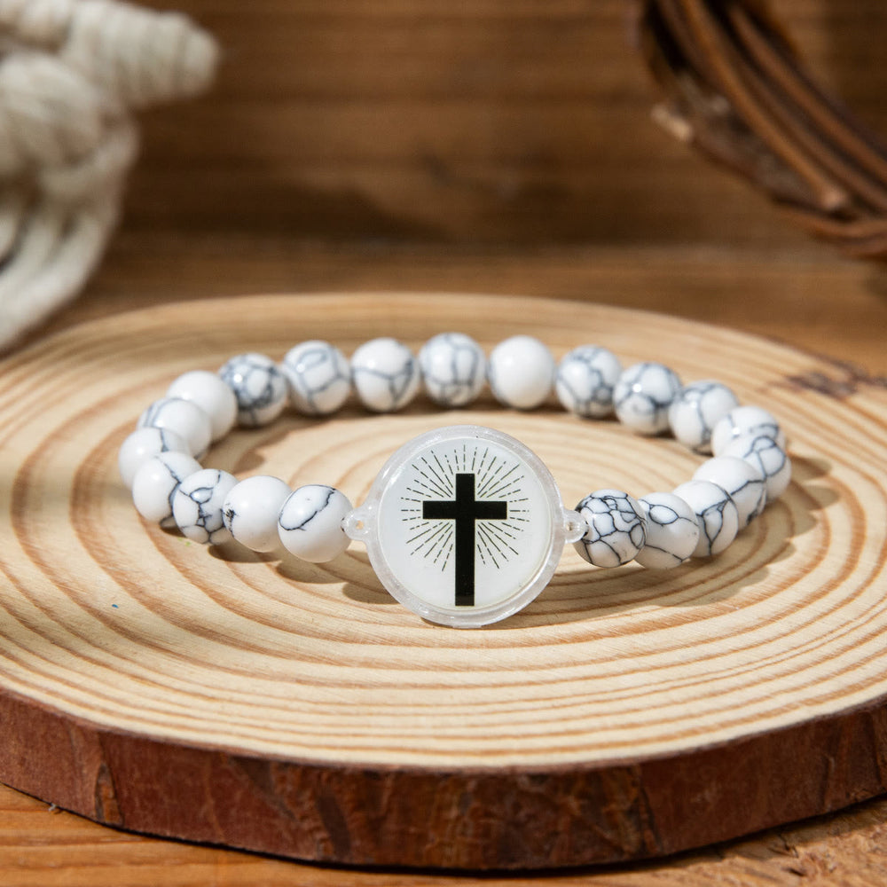 Bracciale con versetti della Bibbia in pietra naturale con tecnologia NFC Christianartworkshop : tocca per ricevere la parola quotidiana di Gesù - Bianco e Croce A - image 1