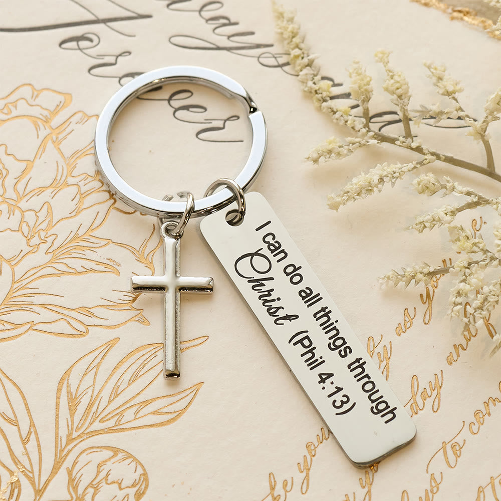 Christianartworkshop Portachiavi con versetto della Bibbia inciso e ciondolo a forma di croce: porta le promesse di Gesù ovunque tu vada - image 5