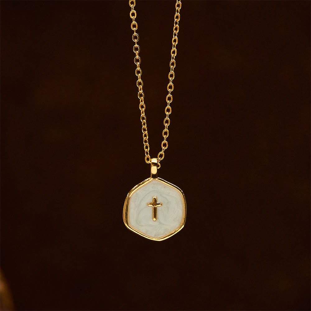 Christianartworkshop Collana con ciondolo a croce geometrica in tonalità pastello - image 11