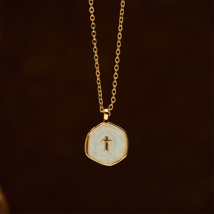 Christianartworkshop Collana con ciondolo a croce geometrica in tonalità pastello - image 11