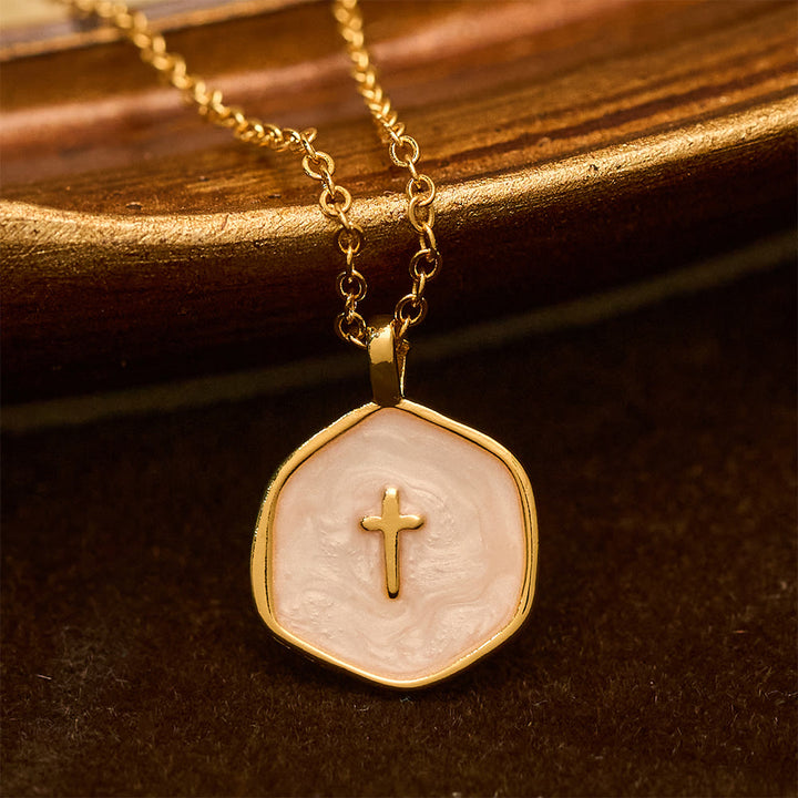 Christianartworkshop Collana con ciondolo a croce geometrica in tonalità pastello - Bianco - image 1