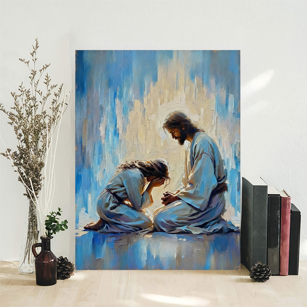 Christianartworkshop Shepherd's Care Wall Art Print: tenero compagno per gli spazi domestici - 11,81''*15,75''0,71"/30*40*1,8 cm - Dipinto su tela incorniciato - image 0