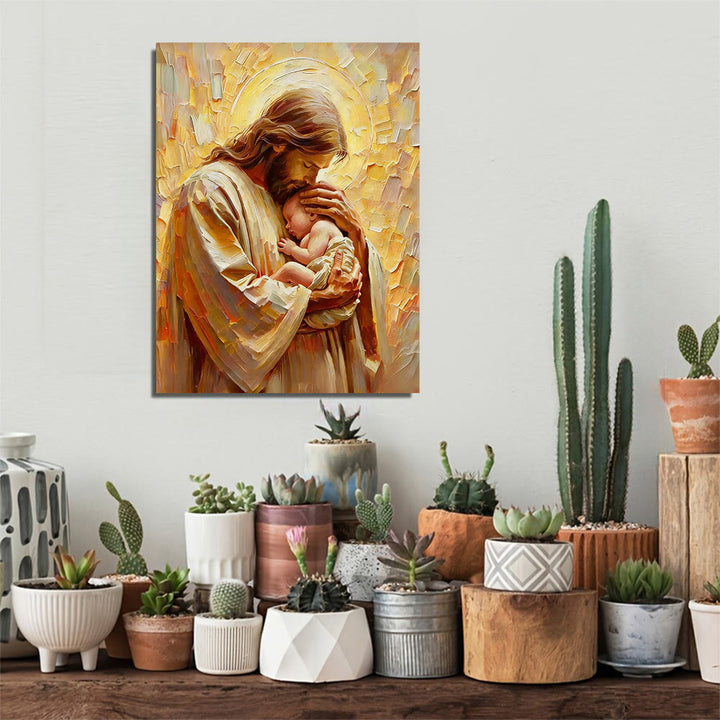 Christianartworkshop Stampa artistica da parete "Abbracciare Gesù": tenero compagno per gli spazi domestici - 11,81''*15,75''0,71"/30*40*1,8 cm - Dipinto su tela incorniciato - image 0