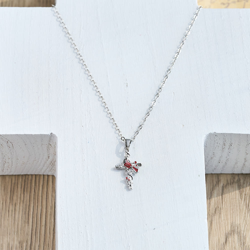 Christianartworkshop Collana con ciondolo a croce cardinale artigianale, collana con uccello rosso - image 3