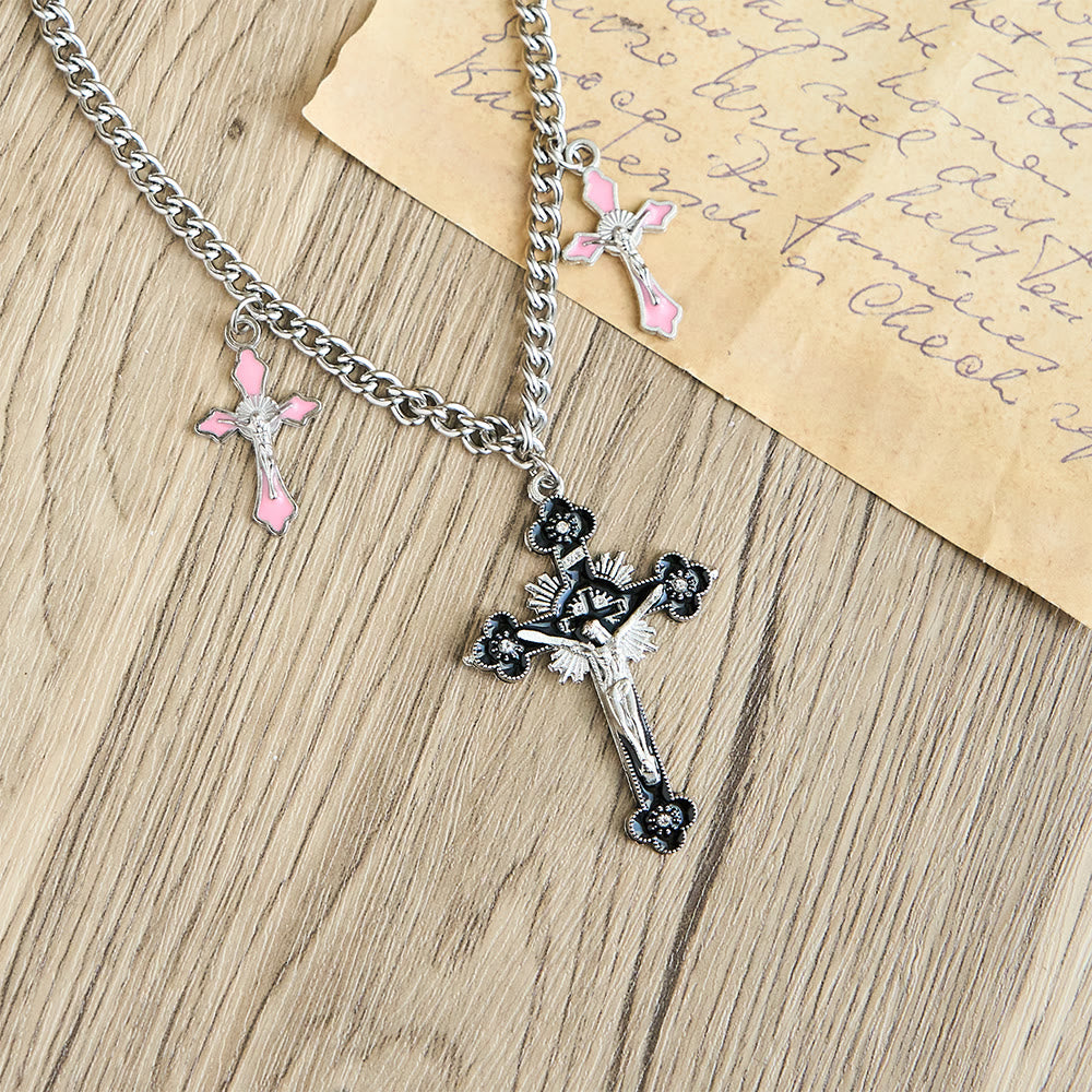 Christianartworkshop Collana con ciondolo a tripla croce, realizzata a mano in stile classico e colorato - image 6