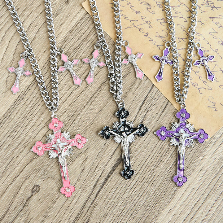 Christianartworkshop Collana con ciondolo a tripla croce, realizzata a mano in stile classico e colorato - image 8