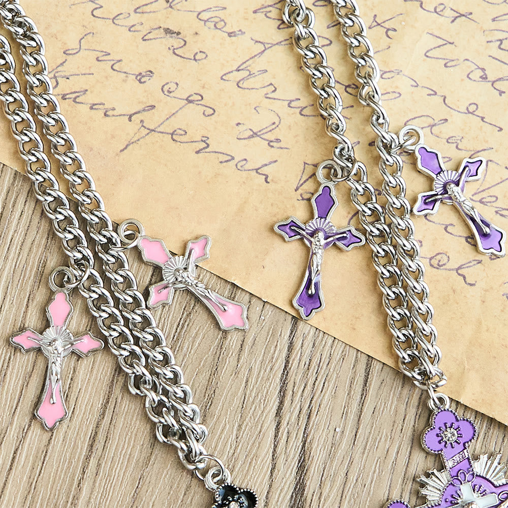 Christianartworkshop Collana con ciondolo a tripla croce, realizzata a mano in stile classico e colorato - image 7