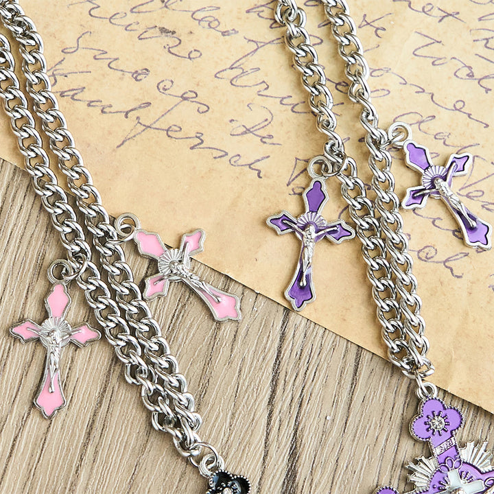 Christianartworkshop Collana con ciondolo a tripla croce, realizzata a mano in stile classico e colorato - image 7