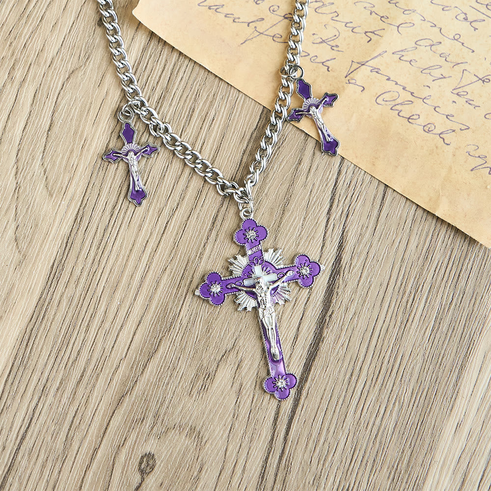 Christianartworkshop Collana con ciondolo a tripla croce, realizzata a mano in stile classico e colorato - image 5