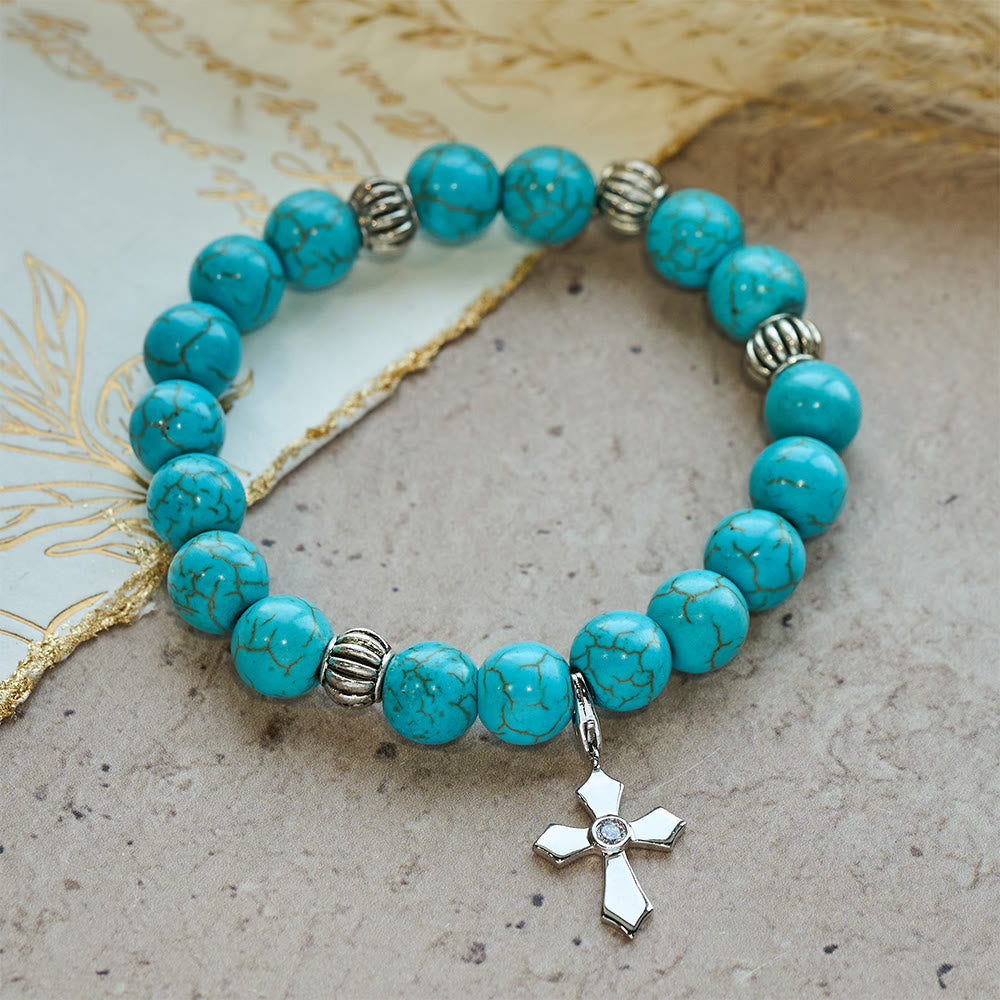 Bracciale con ciondolo a croce con perline turchesi fatto a mano Christianartworkshop - image 1
