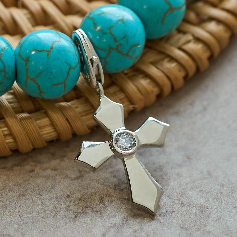 Bracciale con ciondolo a croce con perline turchesi fatto a mano Christianartworkshop - image 2