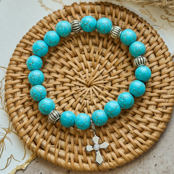 Bracciale con ciondolo a croce con perline turchesi fatto a mano Christianartworkshop - image 4