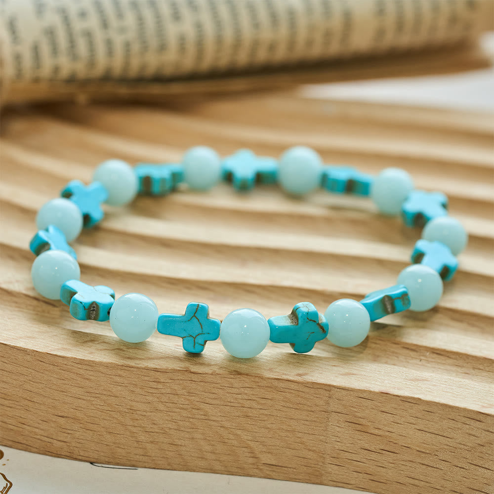 Bracciale con croce turchese e perle luminose Christianartworkshop - Bracciale luminoso - image 0