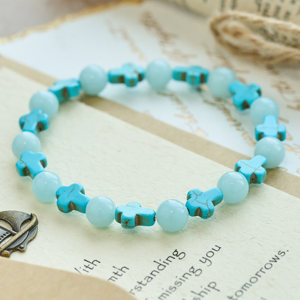 Bracciale con croce turchese e perle luminose Christianartworkshop - image 6
