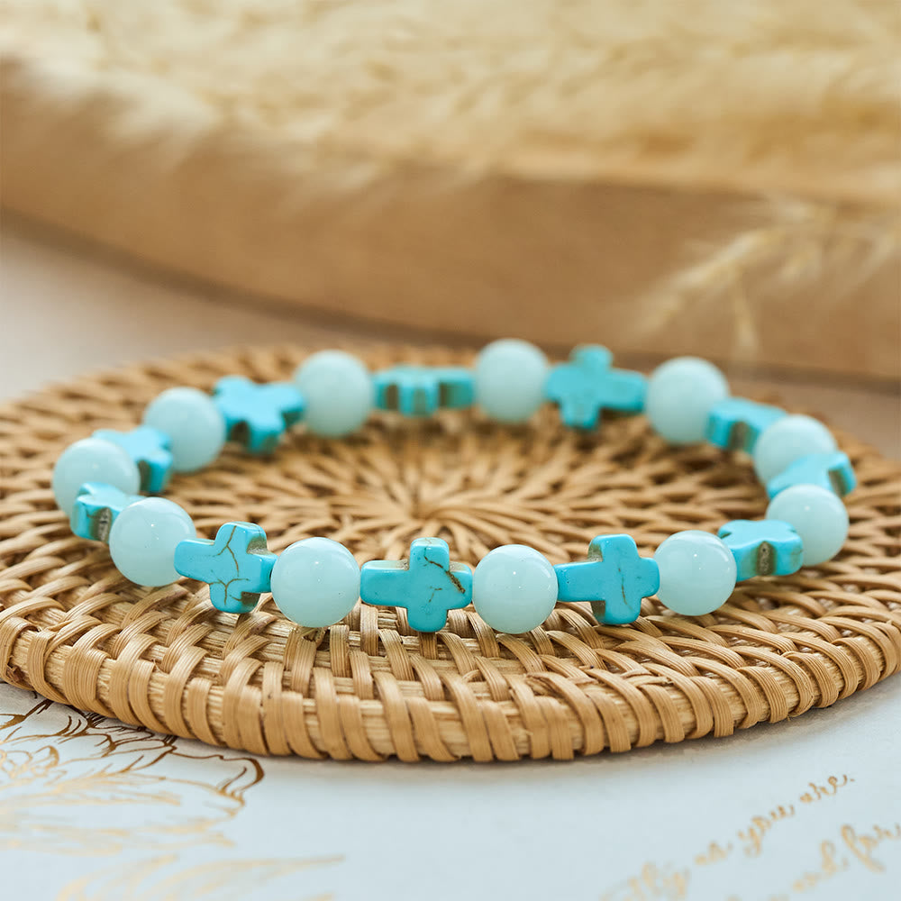 Bracciale con croce turchese e perle luminose Christianartworkshop - image 4