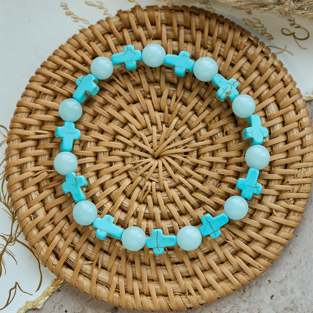 Bracciale con croce turchese e perle luminose Christianartworkshop - image 3