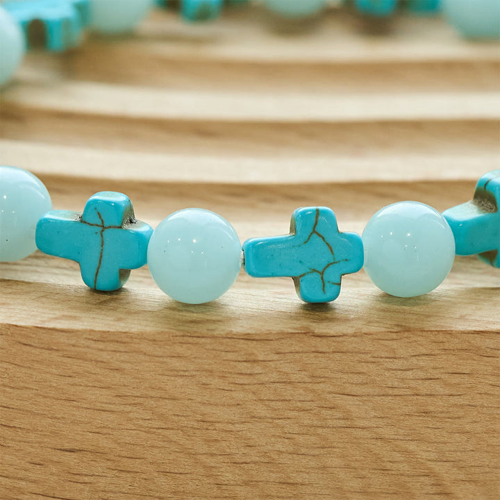 Bracciale con croce turchese e perle luminose Christianartworkshop - image 5