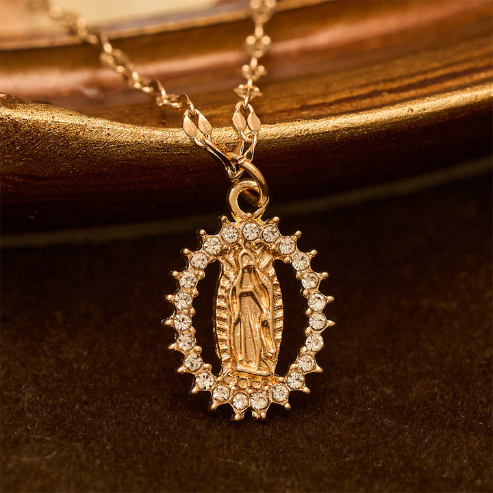 Christianartworkshop Collana ovale della Madonna con zirconi cubici incastonati: incarna la sua tenera grazia - Nostra Signora - image 0
